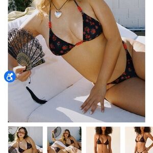 Dippin' Daisy's Black and Red Bikini Heartbreaker triangle thong beads M